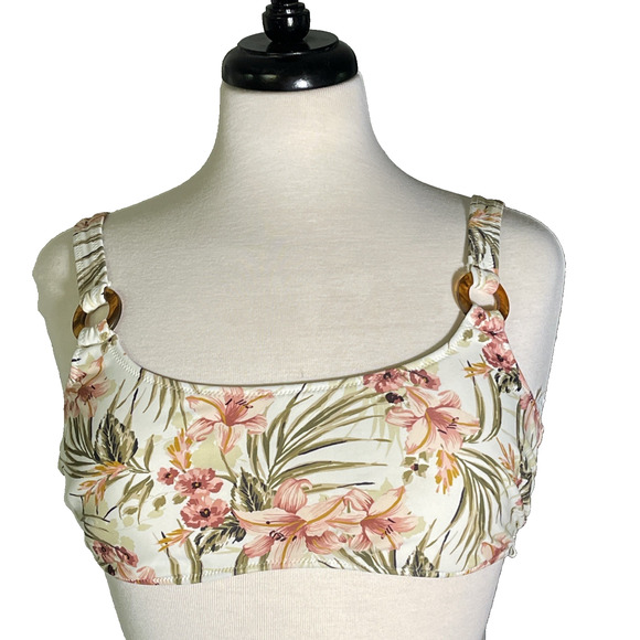 Abercrombie & Fitch Bikini Top Medium Striped/Floral Ivory Padded- Reversible - Picture 1 of 5